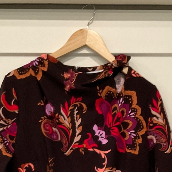 Retro Vintage Liz Claiborne 3/4 sleeved Midi Dress Paisley Neck Tie - Picture 9 of 9